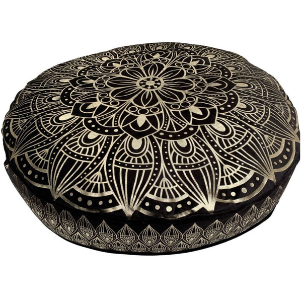 Vloerkussen Fluweel zwart goud rond 70x70x12cm