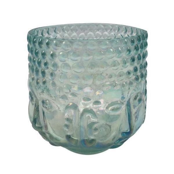 Waxinehouder Boeddha turquoise 10x10x10cm