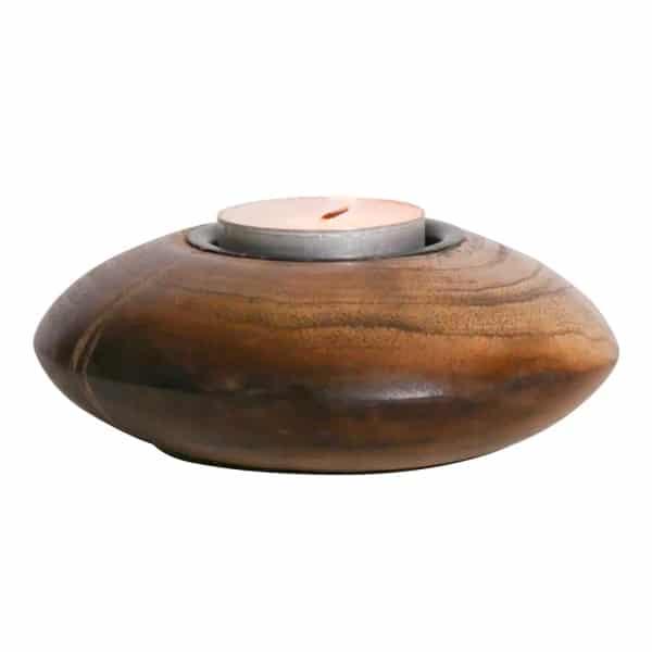 Waxinelichthouder Mango hout 11x11x4cm zijkant andere kant