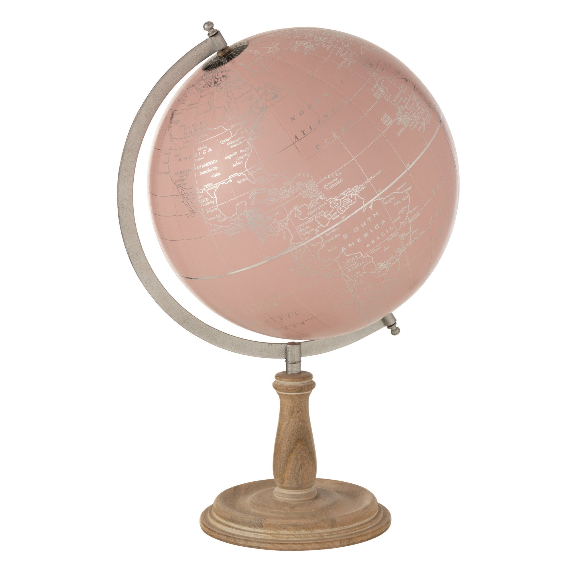 Wereldbol Op Voet Hout light-roze goud M 33x30x56cm