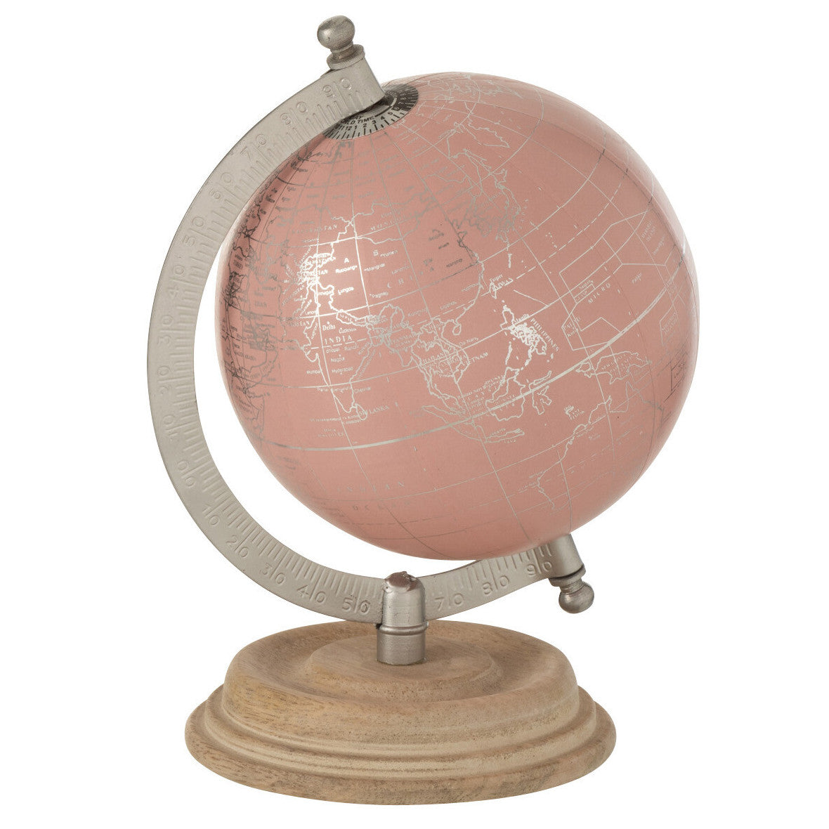 Wereldbol op Voet Hout lichtroze goud S 14x10x20cm