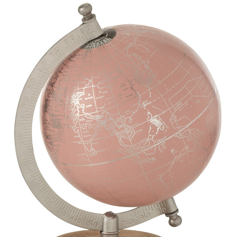Wereldbol op Voet Hout lichtroze goud S 14x10x20cm