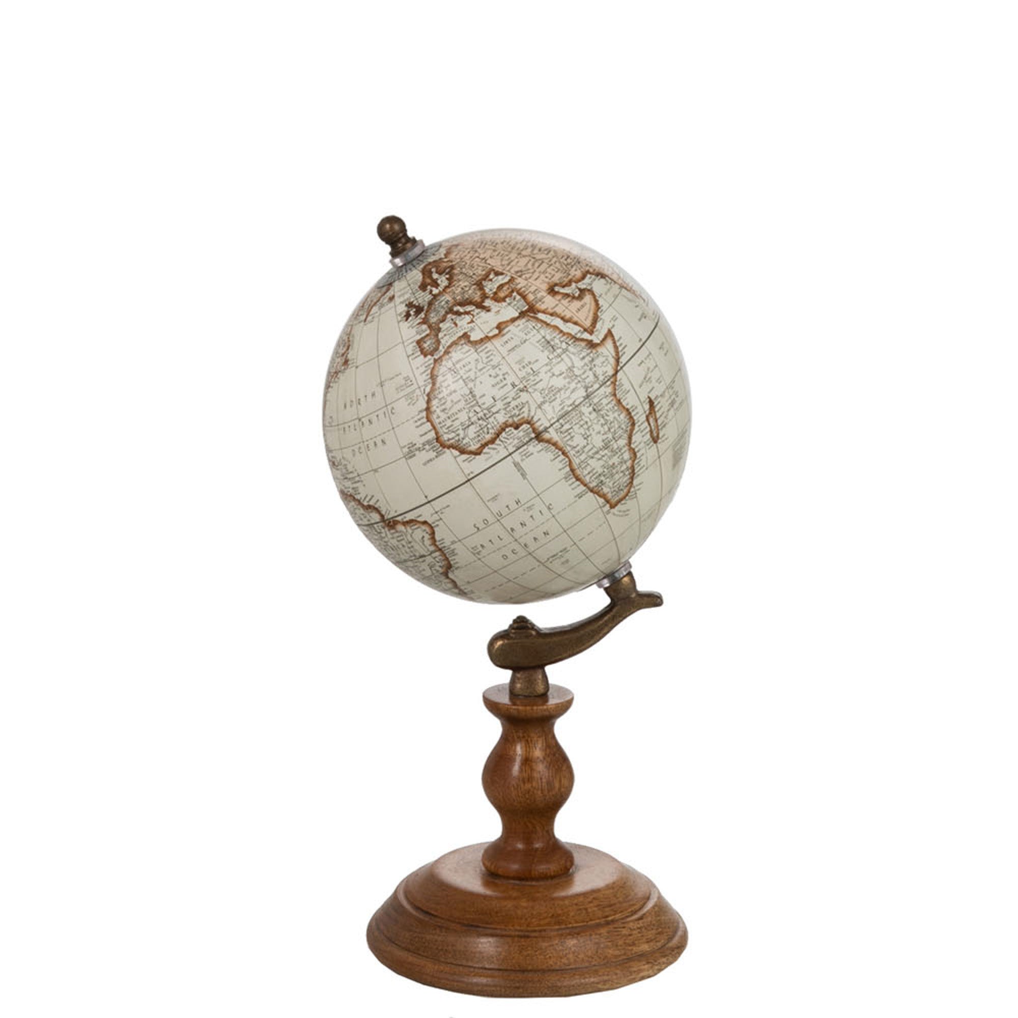 Wereldbol op Voet Hout wit naturel S 15x15x28cm
