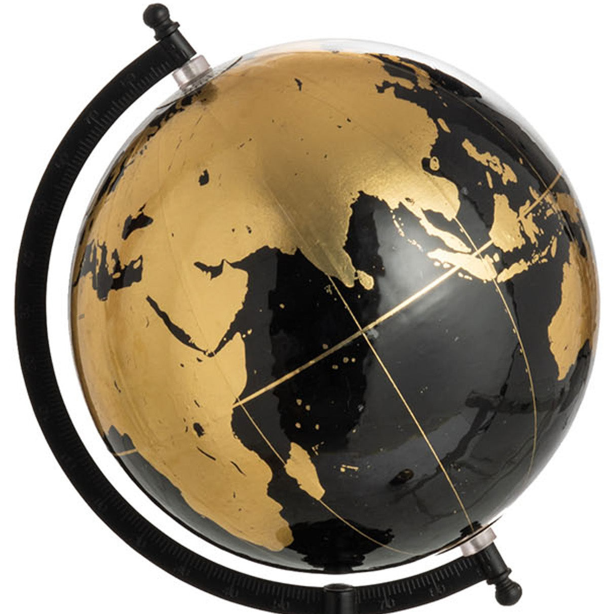 Wereldbol op Voet Hout zwart goud M 25x25x41cm